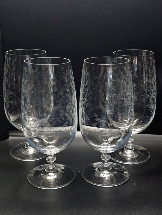Pier1 Other - 4 Pier1 Eliza Iced Tea Goblets Glasses 7.5" crystal chintz etched leaves vintage
